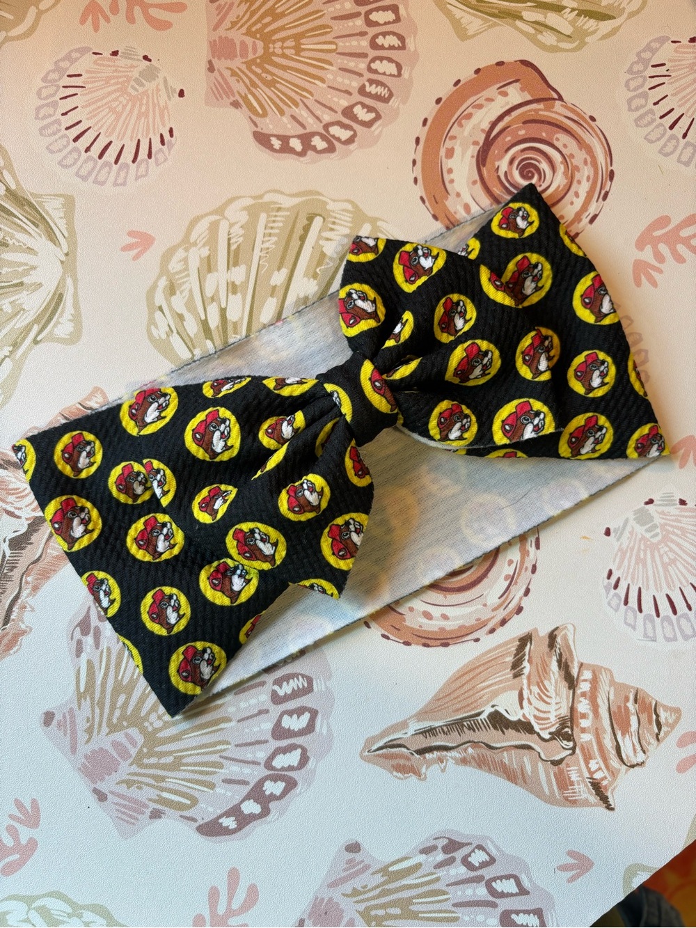 Kids Bow Headband in Black with Yellow and Red Character Dots